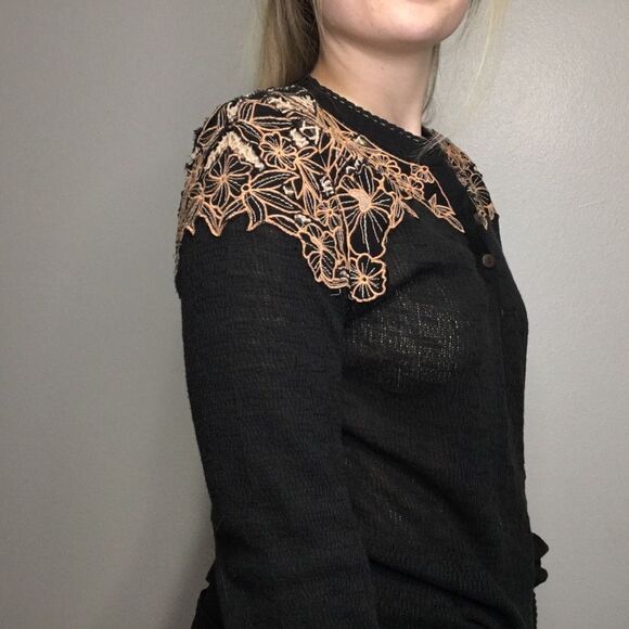 Free People Easy Breazy Henley Orange Coral Black Size Medium Ling Sleeve - Picture 4 of 9